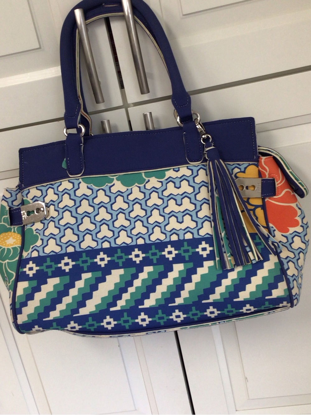 Rafe Blue Patterned Tote Bag with Tassel - Picture 5 of 14